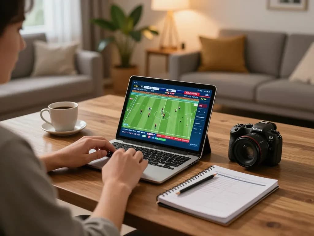 Betting on 7m football scores on a tablet in a cozy home setting, showcasing responsible online gambling.