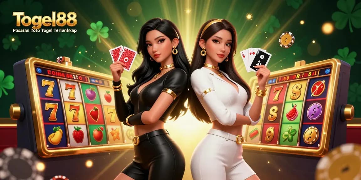 Engage with Togel88 Pasaran Toto Togel Terlengkap and experience vibrant 3D gambling action featuring stylized twin Asian women.