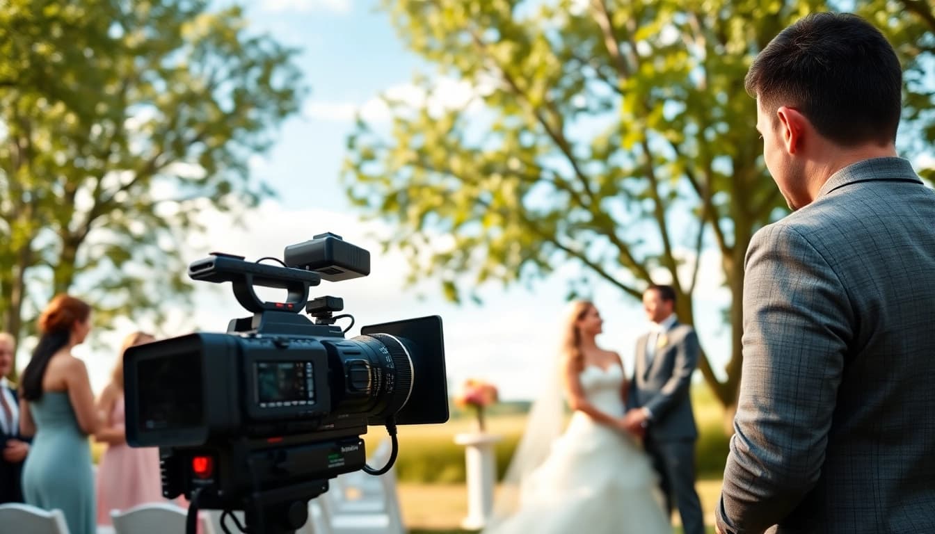 Dynamic edmonton videographer filming a wedding ceremony in a beautiful outdoor setting.