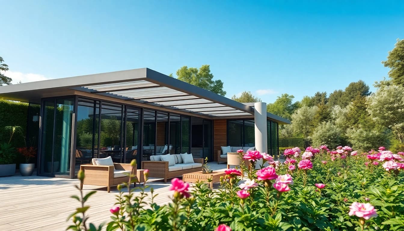 Terrassenueberdachung Ungarn: Stilvolle Terrassenueberdachung im Garten fuer entspannte Momente.