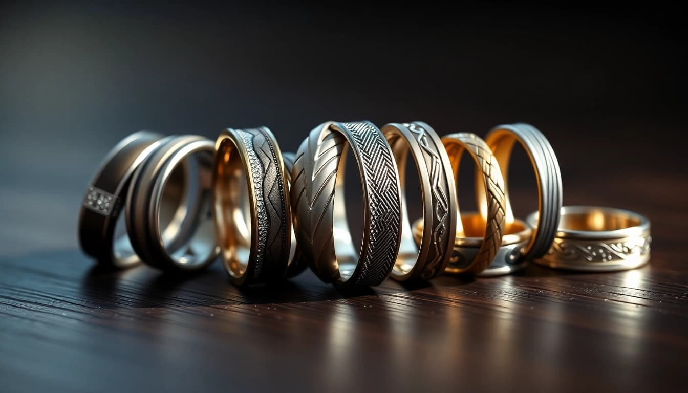 Showcase of Unique Wedding Bands for Men highlighting intricate designs and premium materials.