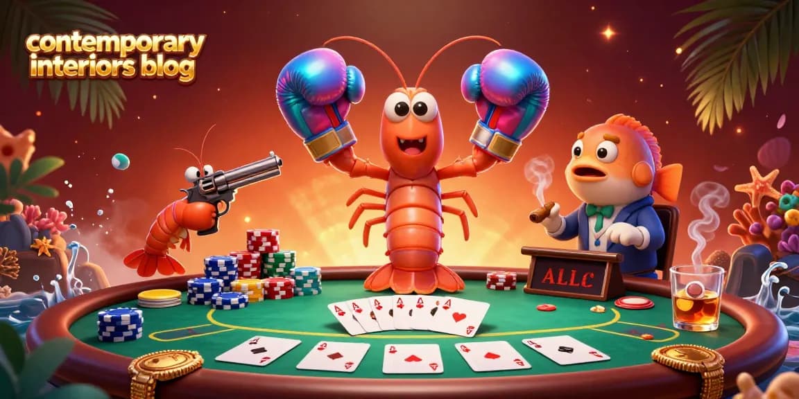 Engage with the vibrant action of a contemporary interiors blog inspired 3D casino scene featuring colorful poker elements.