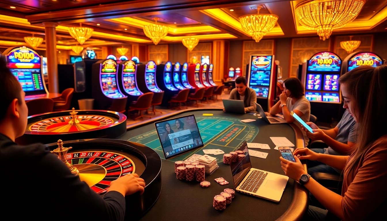 Vivez l'excitation dans un 'casino en ligne France' avec des jetons de poker et des roues de roulette vibrantes.