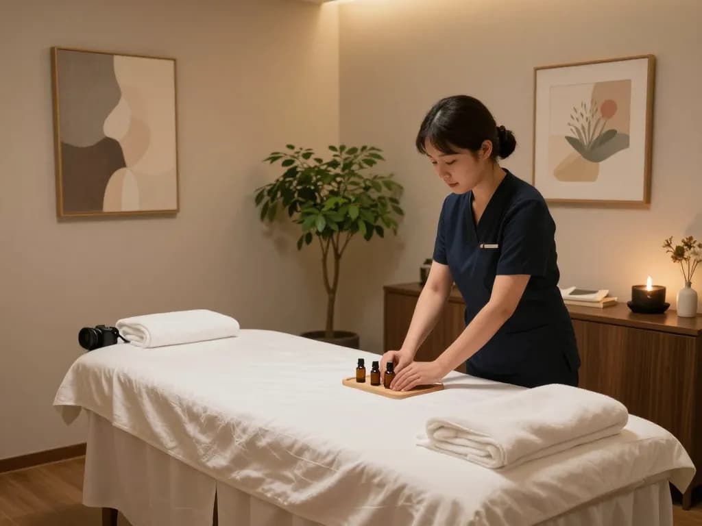 Experience relaxation and rejuvenation with 역삼동마사지 in a tranquil therapy room.