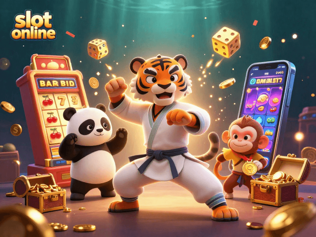 Menangkan slot online dengan karakter kartun kung fu di mesin slot uang koin emas.