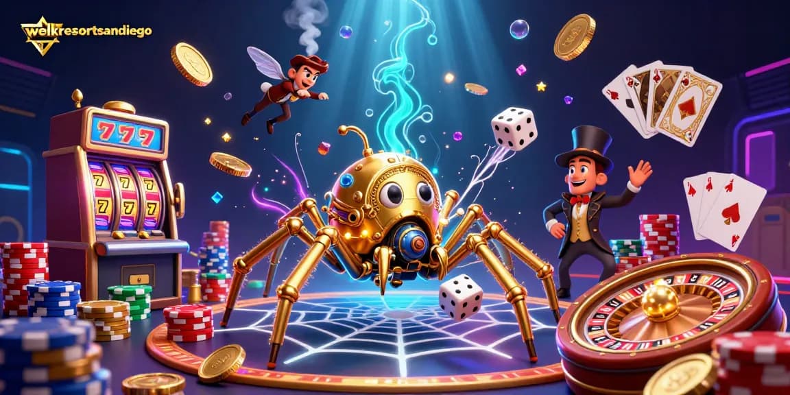 Spin your luck at the slot machine reels in this vibrant artwork featuring welkresortsandiego.