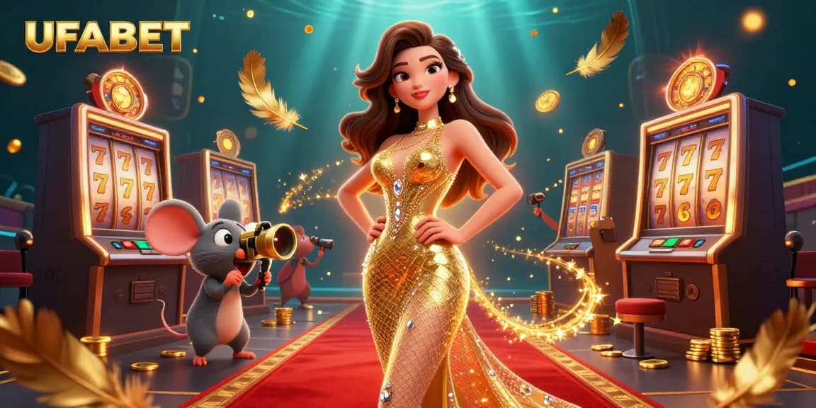 Spin the reels with UFABET's immersive casino experience featuring golden elements.