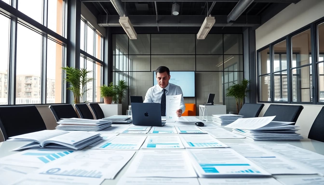 Consultant managing Registration and certification in Federal databases for federal contracts in a modern office.