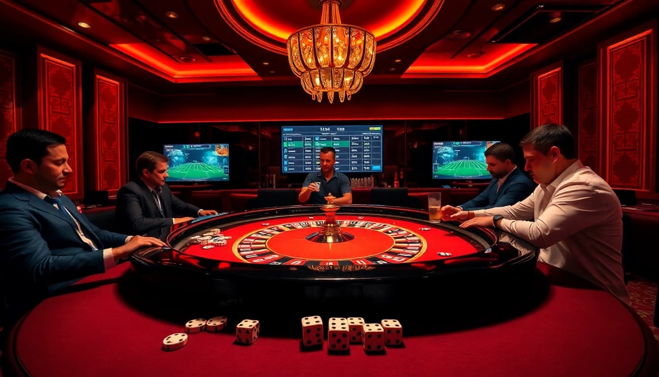 Vivez l'excitation du casino en ligne France avec une scène de jeu de roulette dynamique, mettant en vedette des joueurs enthousiastes.
