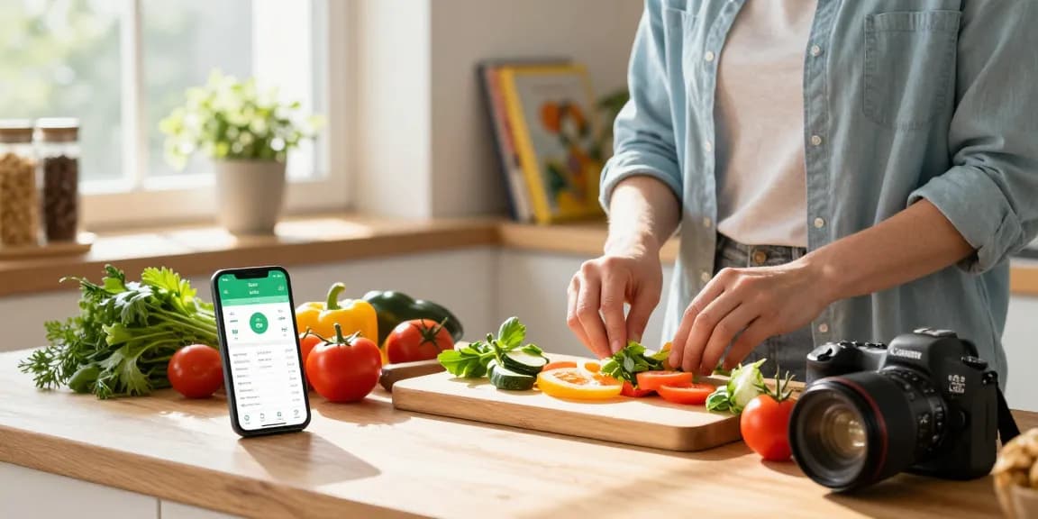 Healthy cooking in a home kitchen featuring the best nutrition app for tracking meals.