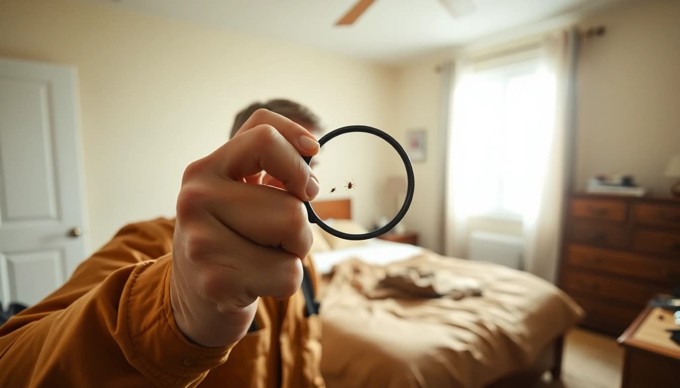 Inspecting for bed bugs, highlighting bed bug exterminator cost through professional methods.