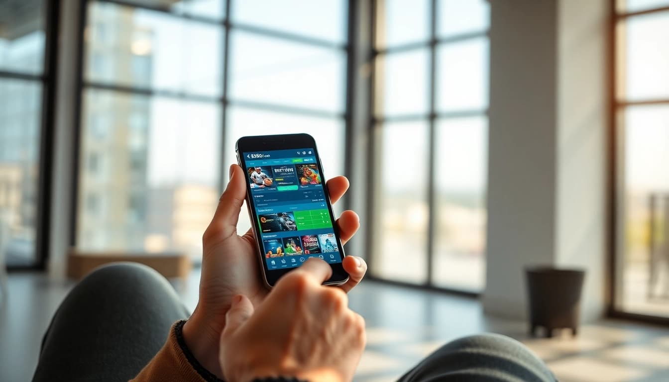 Engaged user accessing bk860s.com on smartphone in a modern, inviting environment.