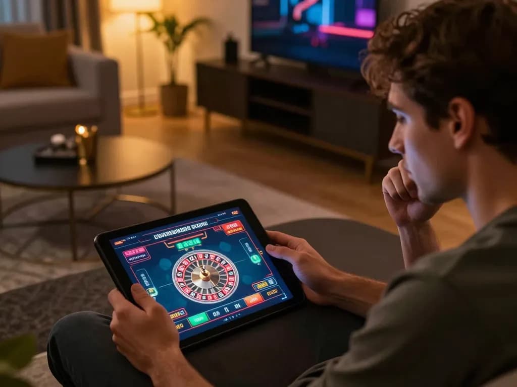 Engaging in a thrilling online roulette game with f168 on tablet at home, showcasing strategic gaming