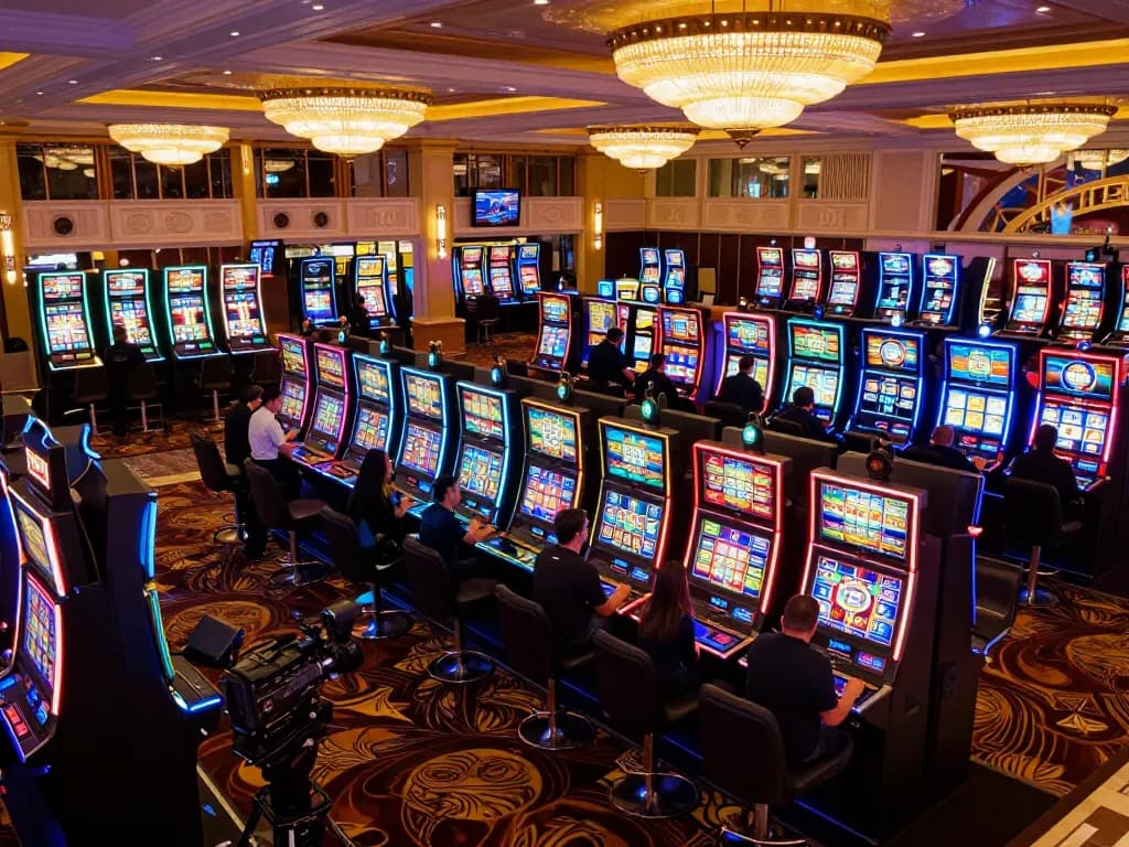 Engaging moment of players enjoying vibrant slot machines at casino americani online.