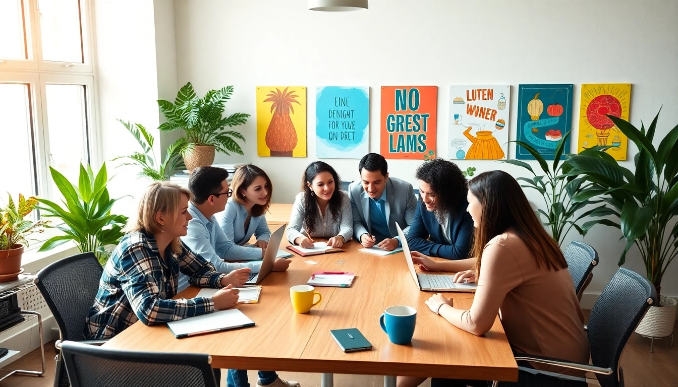 Group collaborating to find their true calling in a bright, modern workspace.