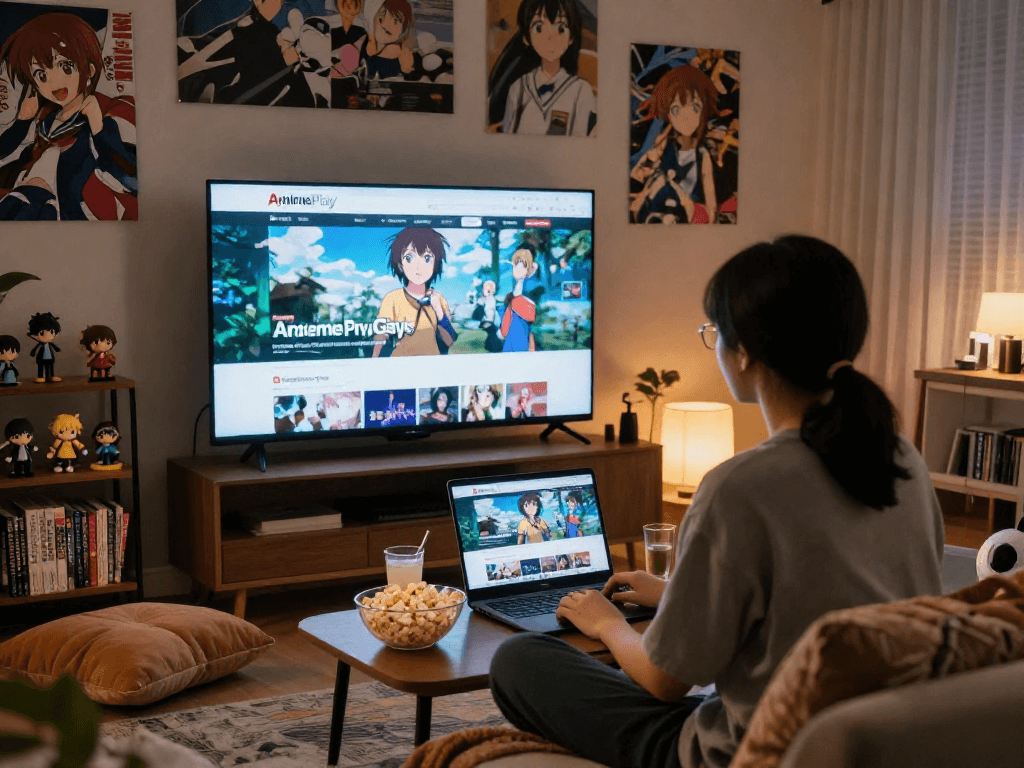 Pengguna sedang menikmati AnimePlay dengan suasana nyaman di ruang tamu
