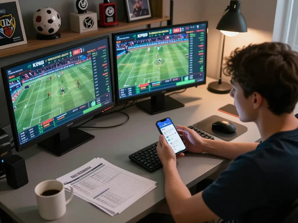 Engaging in sports betting on kp88 com platform with multiple screens showing live odds