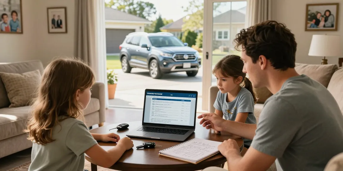 Reviewing an affordable vehicle history report in a family setting to ensure informed car purchase decisions.