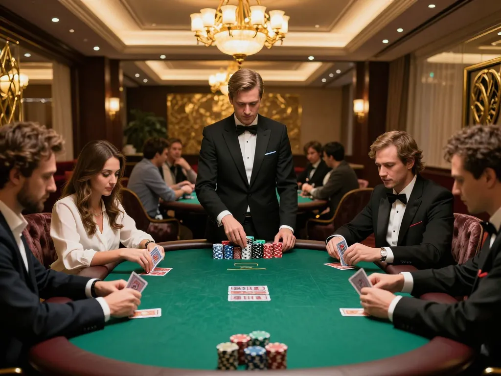 Intense poker gameplay at ua88 casino VIP table with players strategizing their next moves amidst luxurious surroundings.