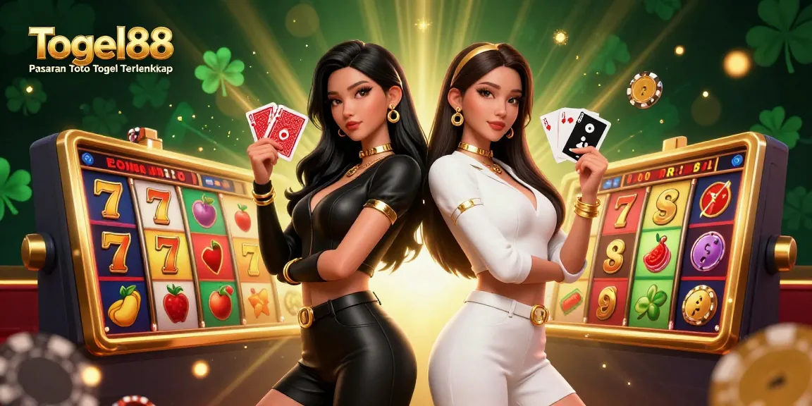 Engage with Togel88 Pasaran Toto Togel Terlengkap and experience vibrant 3D gambling action featuring stylized twin Asian women.