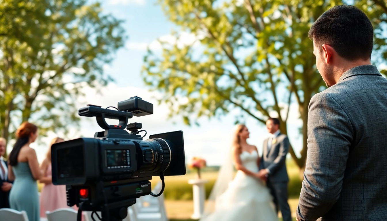Dynamic edmonton videographer filming a wedding ceremony in a beautiful outdoor setting.