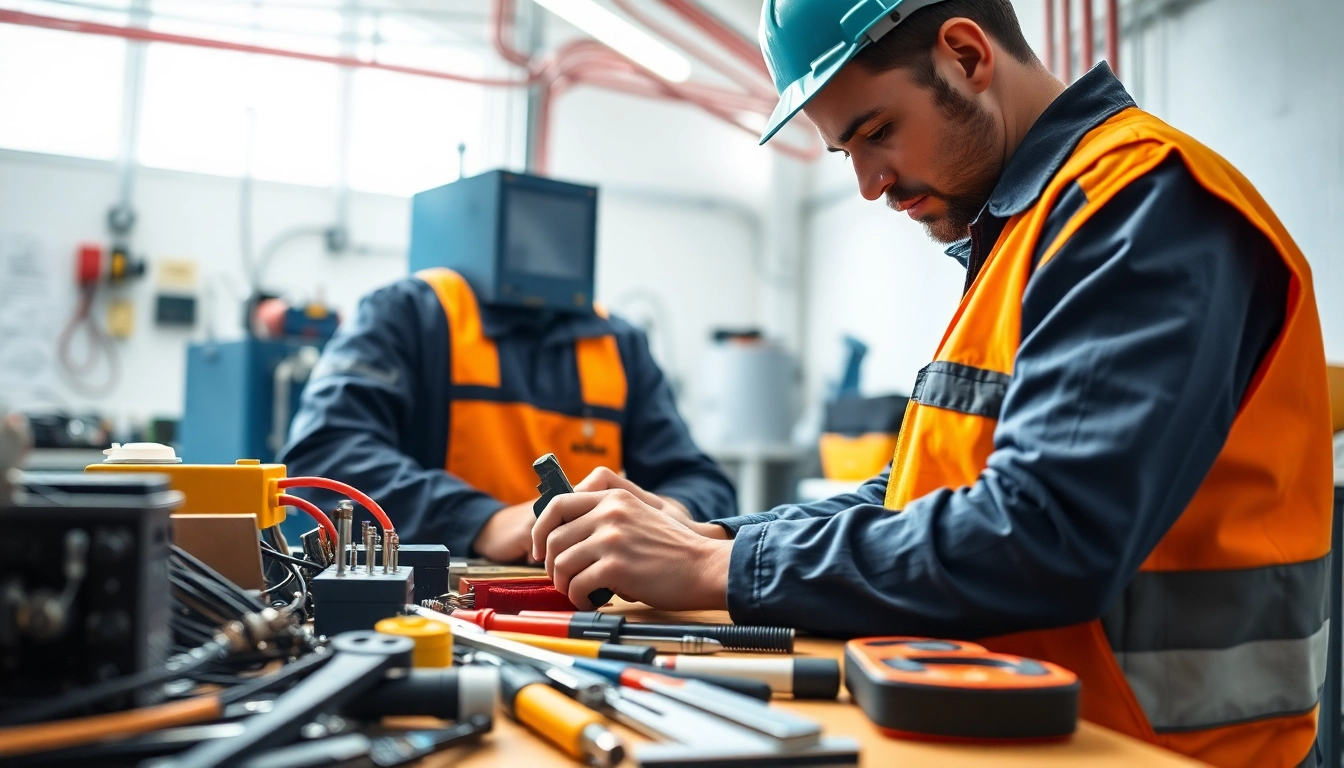 Electrician engaged in an electrical apprenticeship, showcasing skills with professional tools and safety gear.