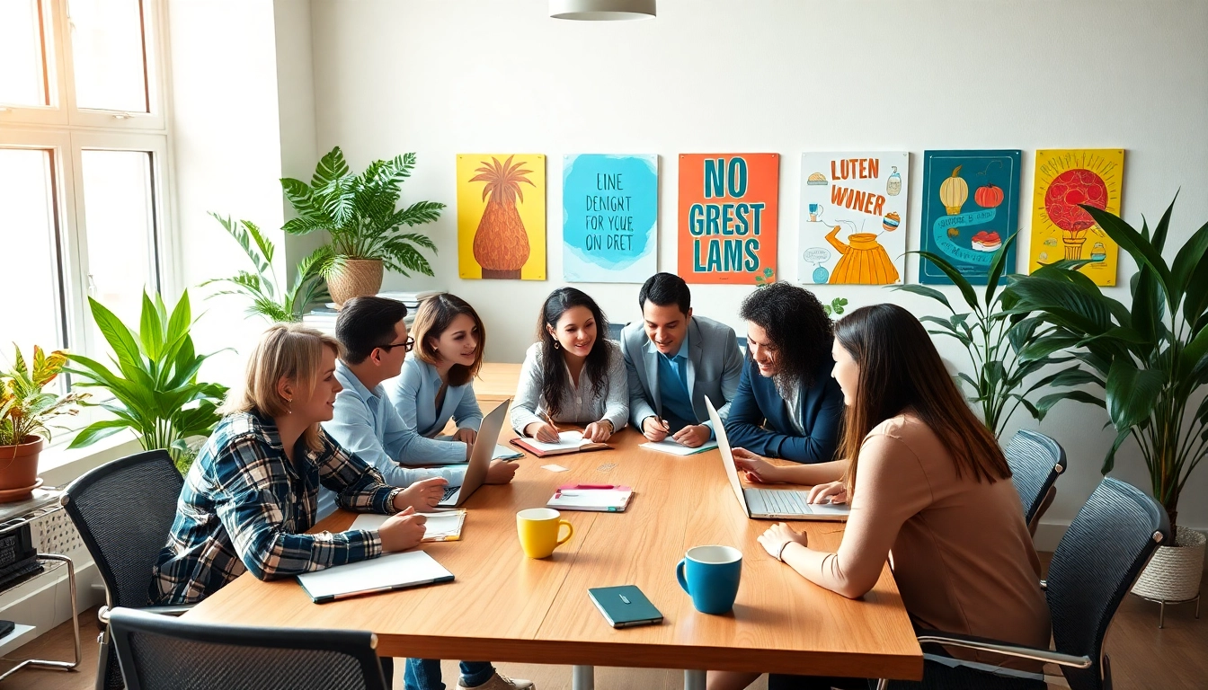 Group collaborating to find their true calling in a bright, modern workspace.