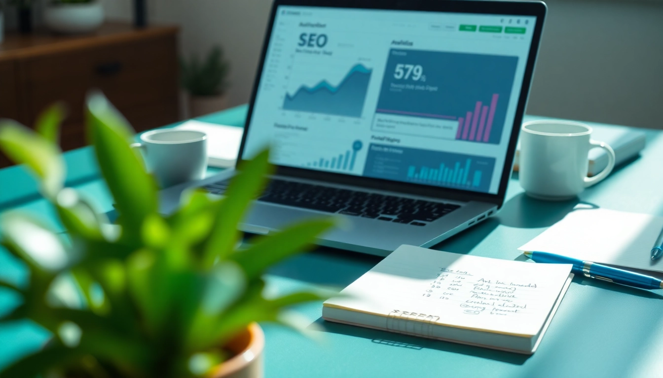 Visual representation of SEO performance analysis in a modern workspace setting.