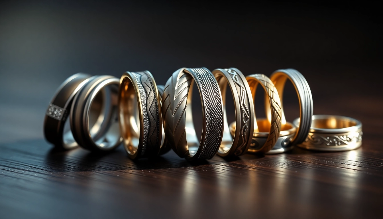Showcase of Unique Wedding Bands for Men highlighting intricate designs and premium materials.