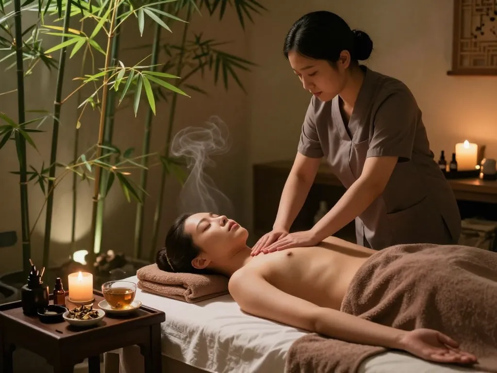 Comfortable 관악스웨디시 massage scene in a serene spa setting with relaxing atmosphere and essential oil aromas.