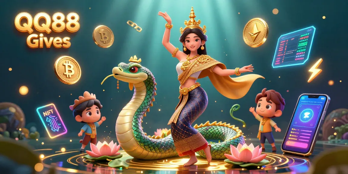 Experience the thrill of QQ88 Gives with an illustration showcasing vibrant Thai culture and crypto gaming.