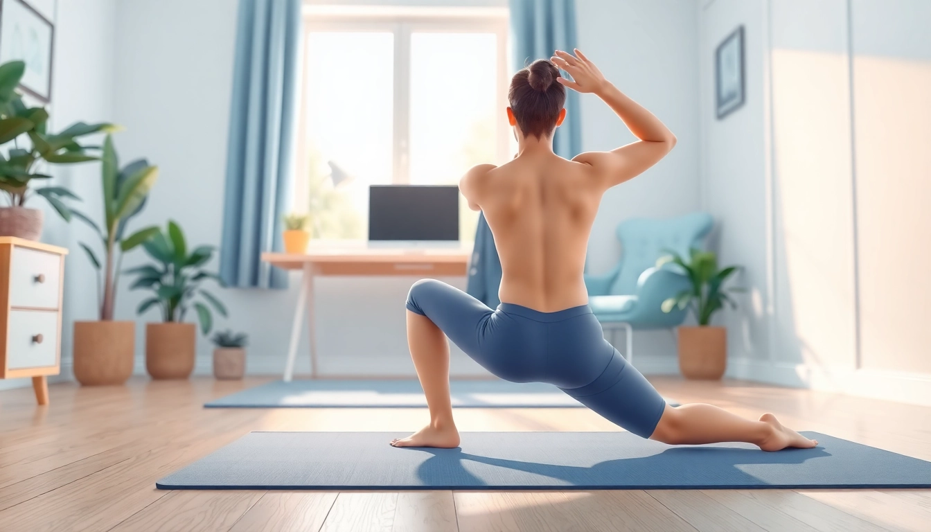 Practice how to relieve back pain through yoga in a serene home office.