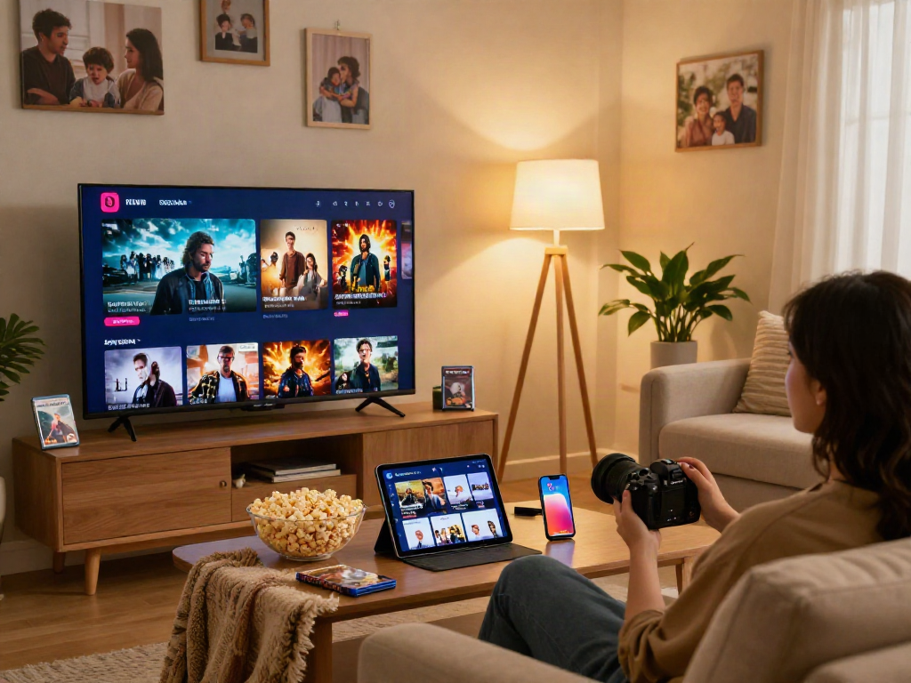 Enjoying a cozy movie night while browsing Filmyzilla's streaming interface.