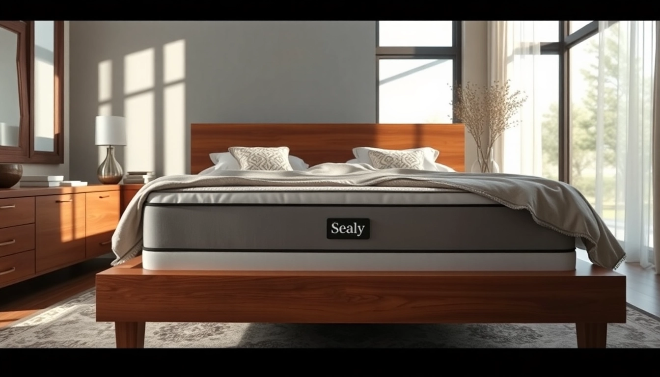 Showcasing a Sealy mattress box spring with a stylish bed frame and cozy bedding in a sunlit bedroom.