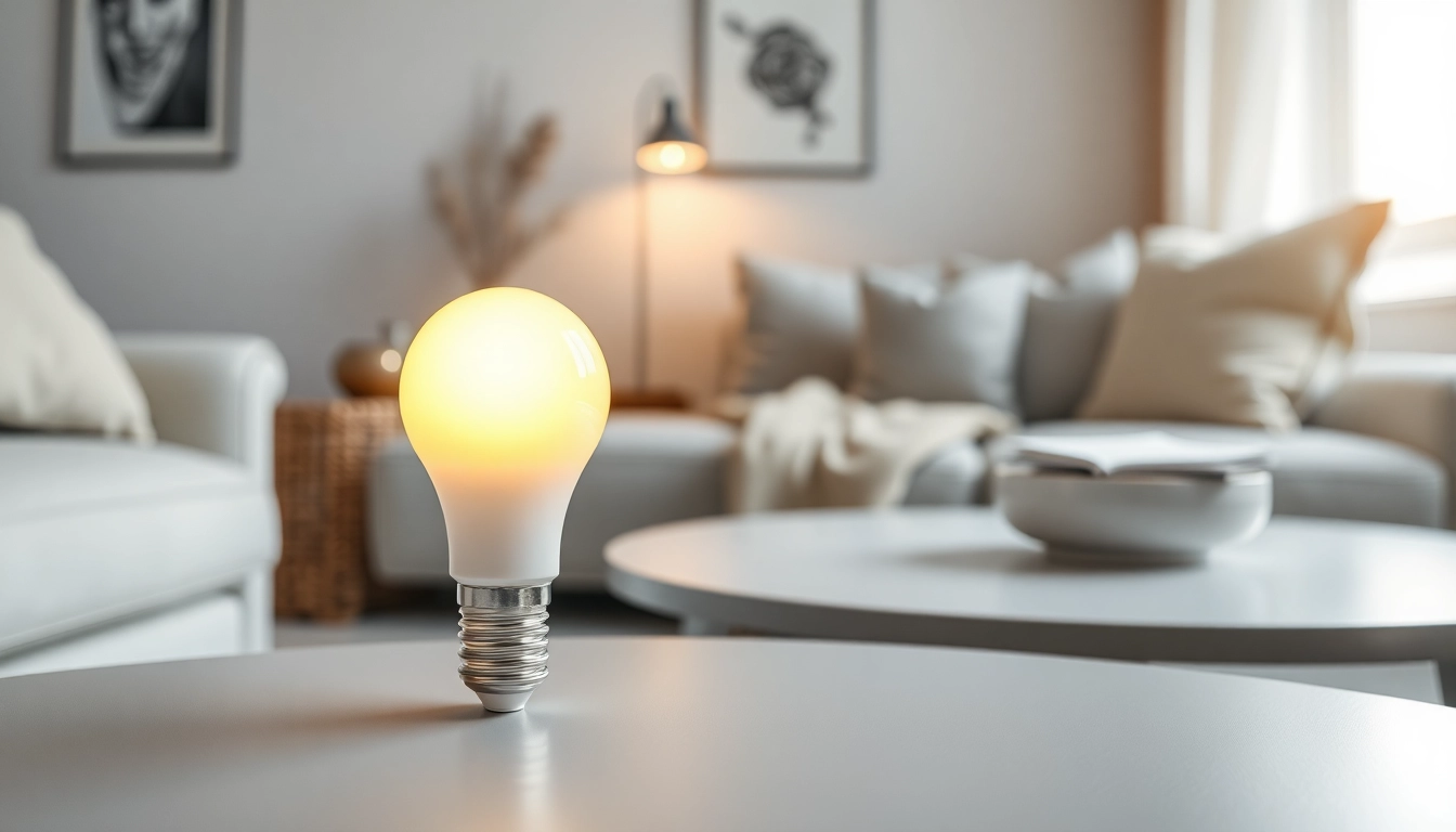 Brightly glowing a19 led bulb illuminating a cozy reading nook, enhancing ambiance.