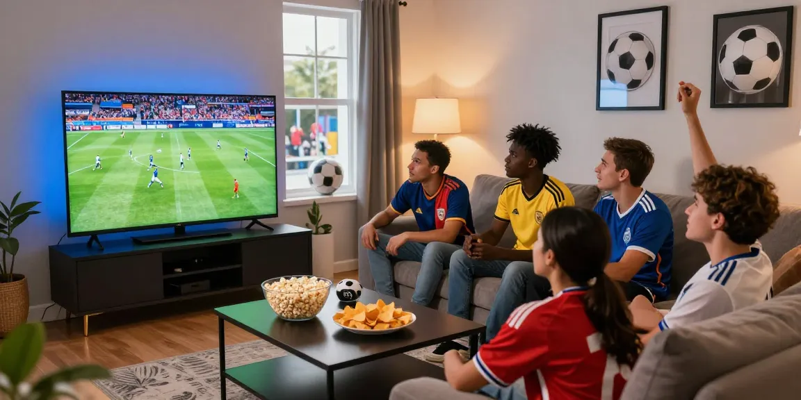 Energetic viewing party celebrating koora live matches with friends in a cozy living room.