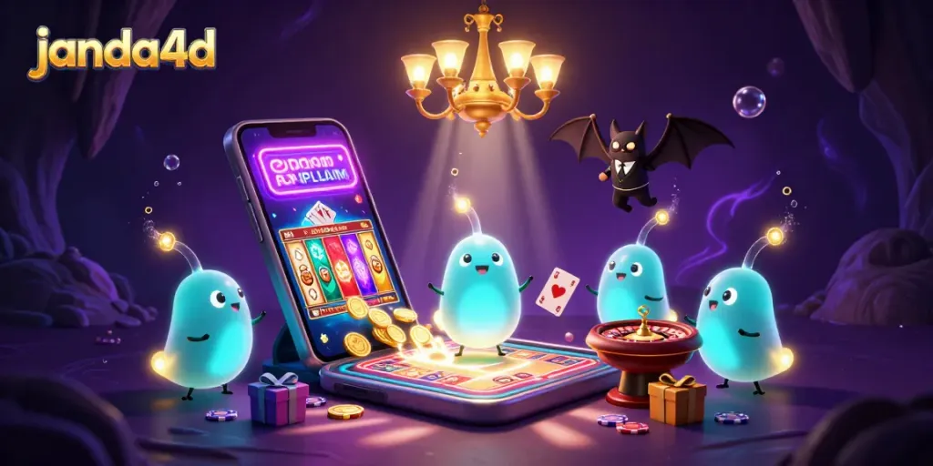 Mainkan game di janda4d dengan kelompok glowworms bercahaya di kasino gua yang megah.