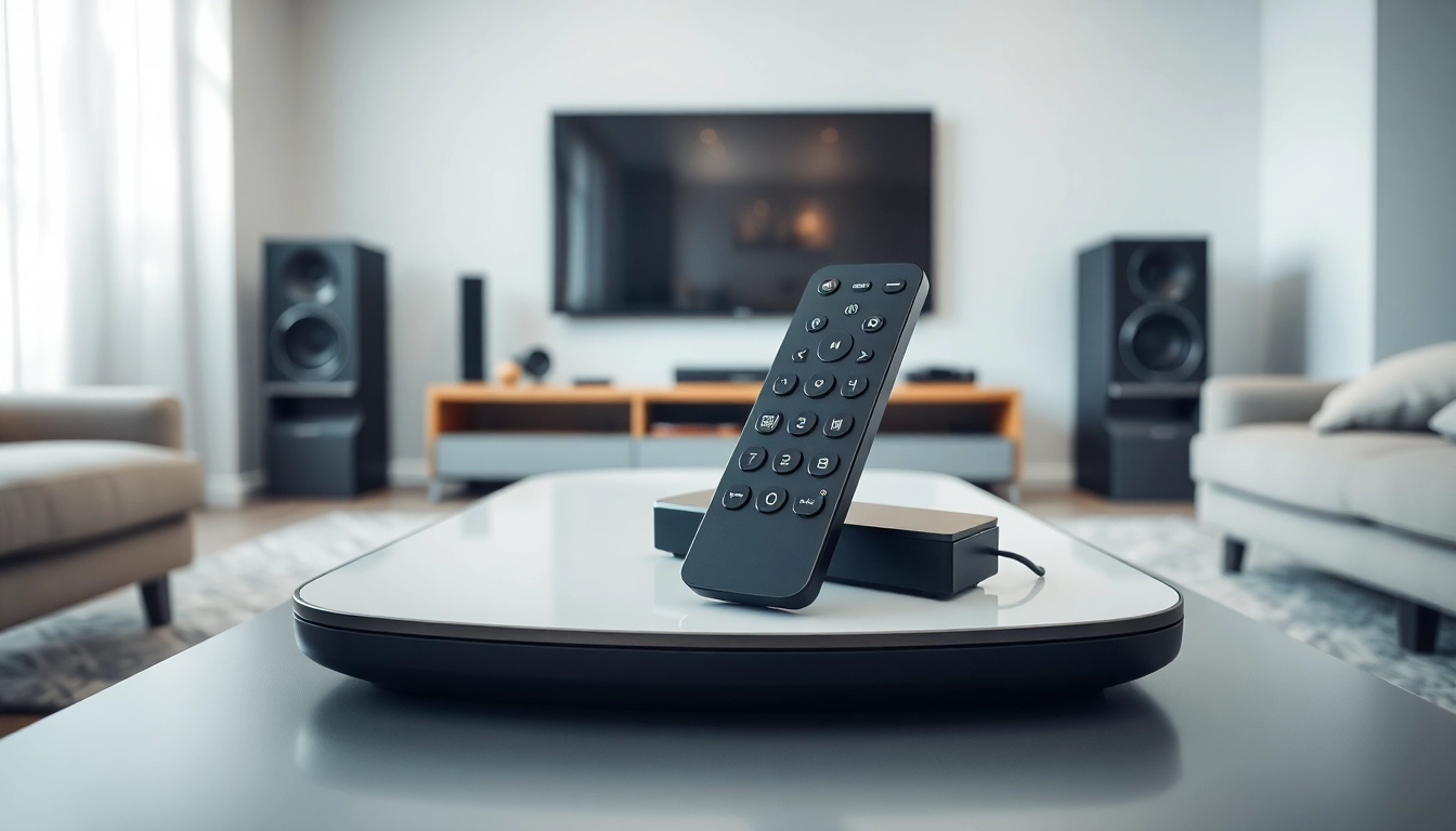 Verwenden Sie die Smart Fernbedienung für perfekte Steuerung im modernen Wohnzimmer.