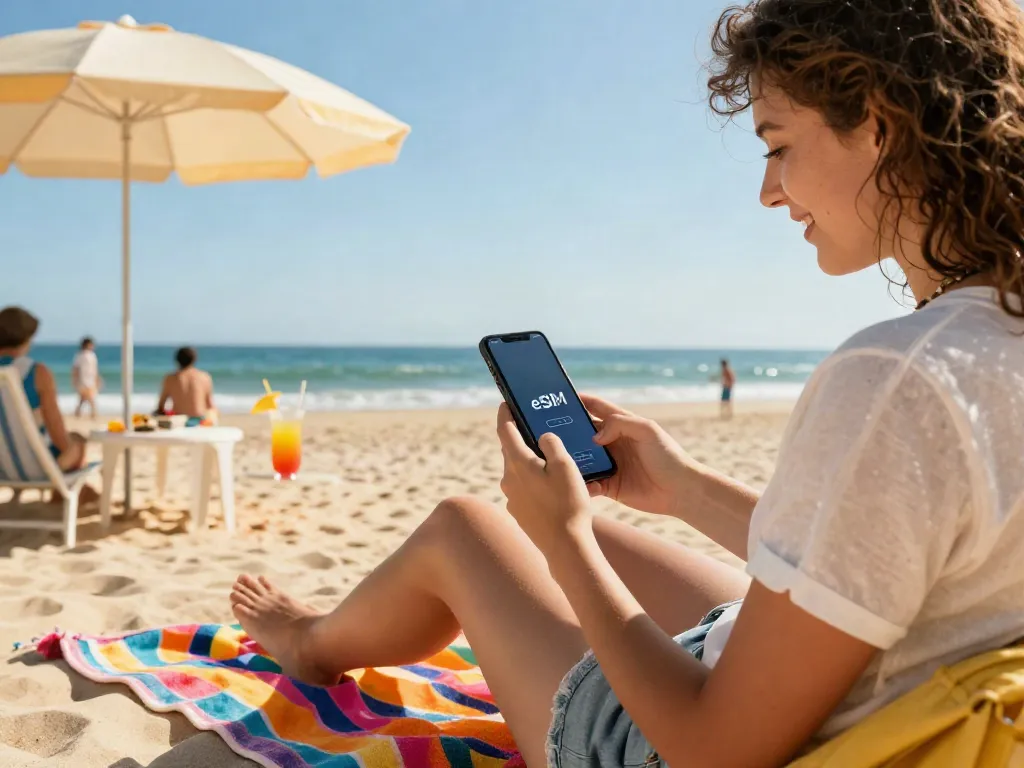 גלישה בחו"ל עם Esim לחו"ל בחוף ים שטוף שמש