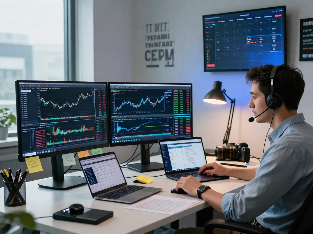实时分析TradingView行情数据的金融分析师专注于多屏幕交易设置，展现市场趋势和投资机会。