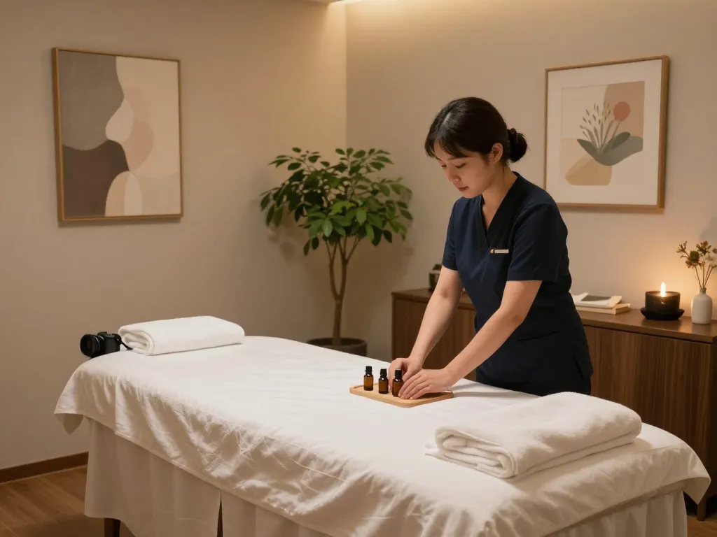 Experience relaxation and rejuvenation with 역삼동마사지 in a tranquil therapy room.