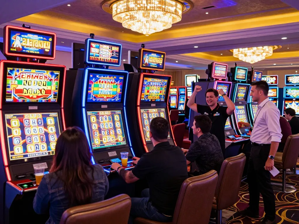 Players enjoying link slots in an exciting casino atmosphere filled with bright lights and vibrant colors.