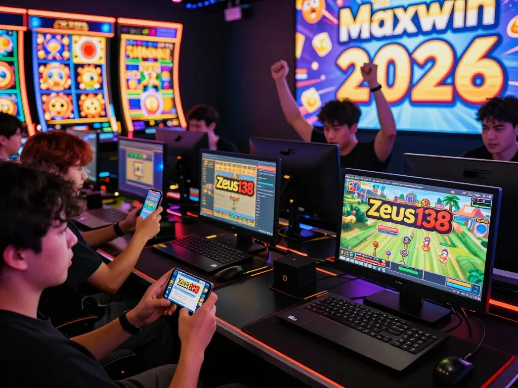 Zeus138 online gaming scene with diverse players celebrating wins in an engaging atmosphere.