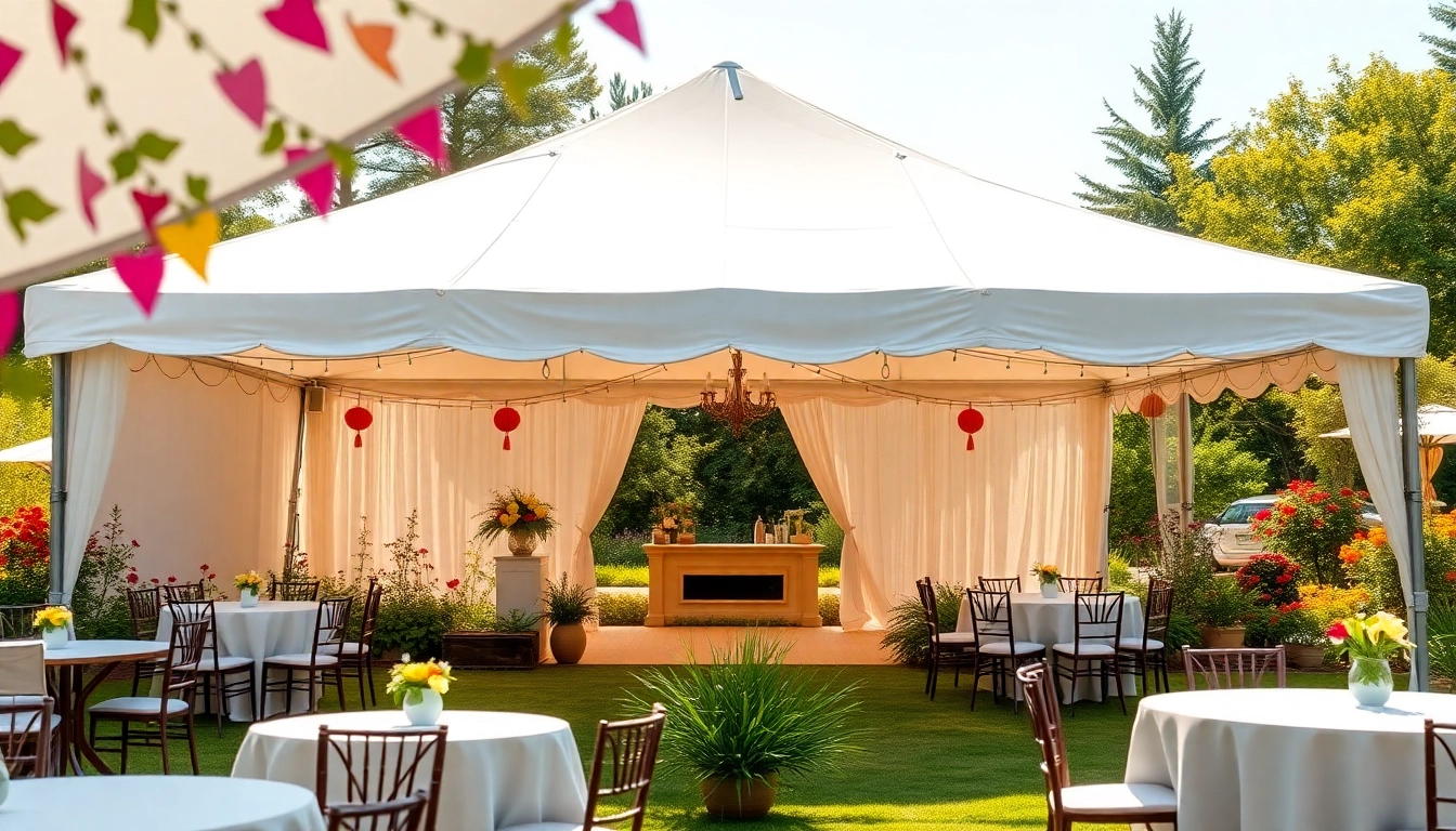 Tent Rentals beautifully arranged for a festive outdoor event with elegant decorations.