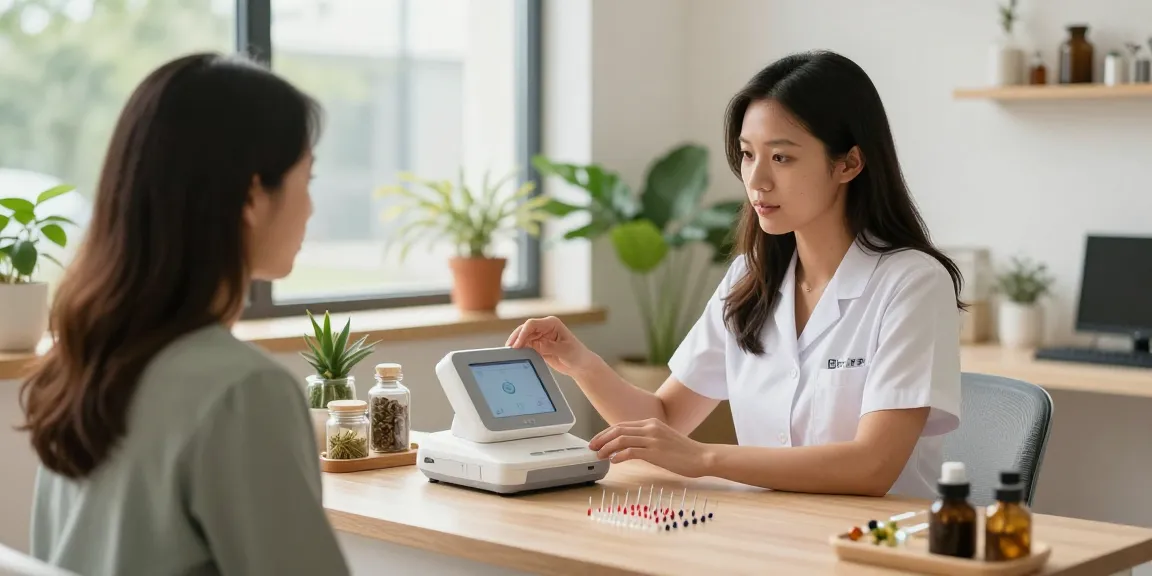 Consultation at 영통한의원 with a caring practitioner and patient in a modern wellness clinic.