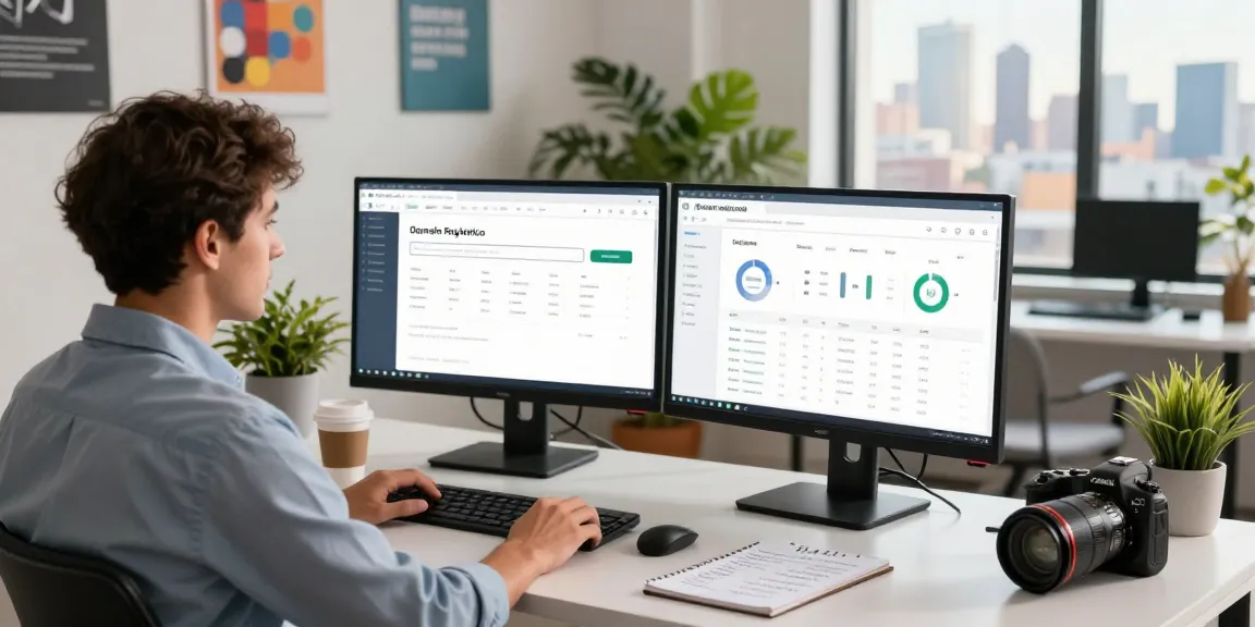 Registro de Dominios en México: Entrepreneur managing domain registration software in a modern workspace.