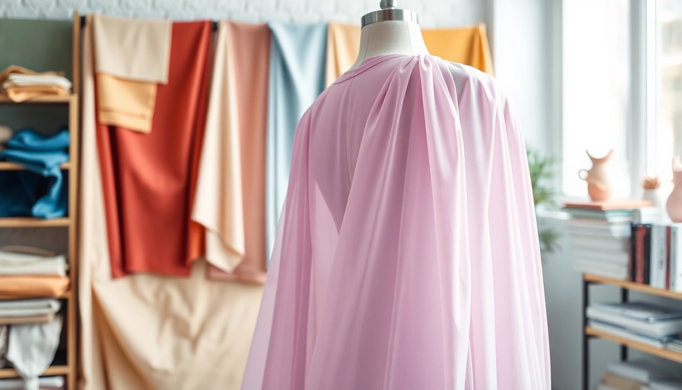Chiffon stof met een elegante draping, perfect voor modeontwerp in een studio.