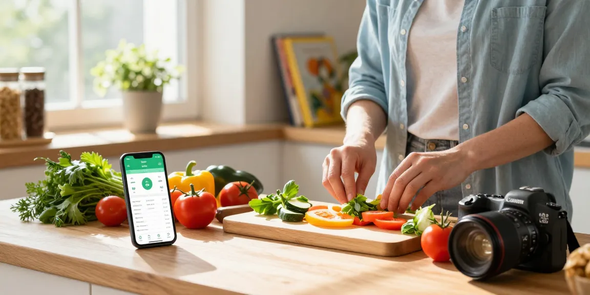 Healthy cooking in a home kitchen featuring the best nutrition app for tracking meals.