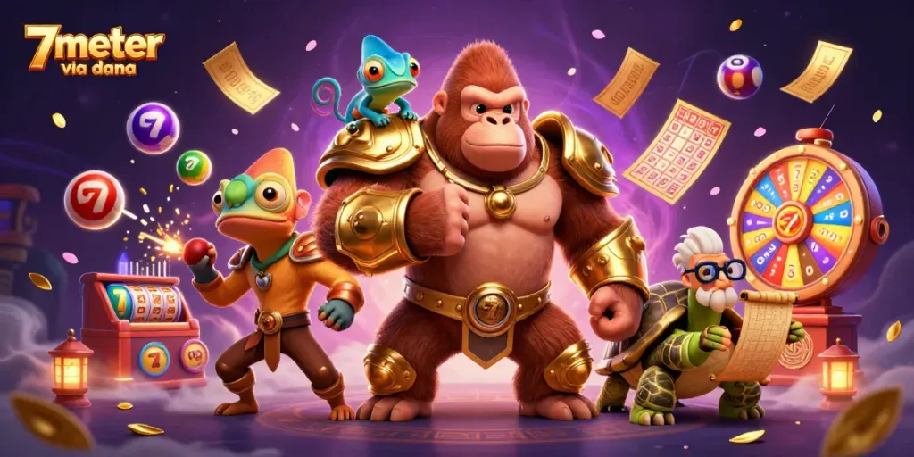 7meter via dana showcases thrilling slot action with cartoon characters in vibrant casino scene.
