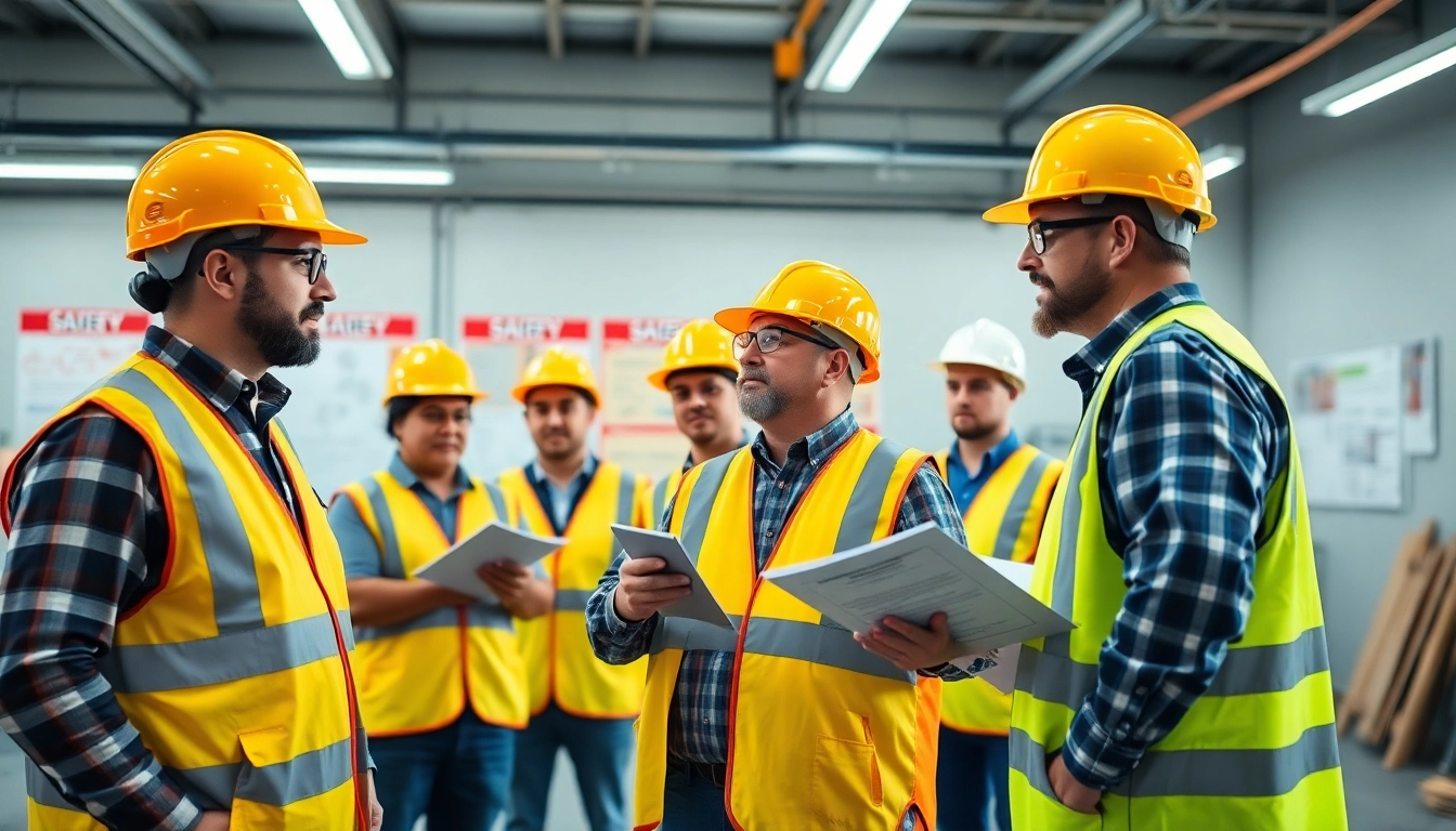 Engaged workers learning about construction safety programs during a training session.
